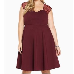 Torrid Wine Polka Dot Mesh Inset Swing Dress